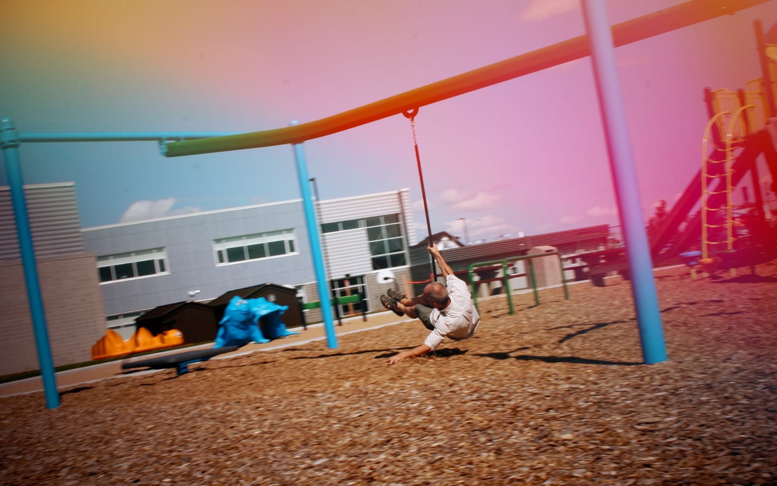 Robert McCoy swinging on the Rail Rider by Little Tikes Commercial.