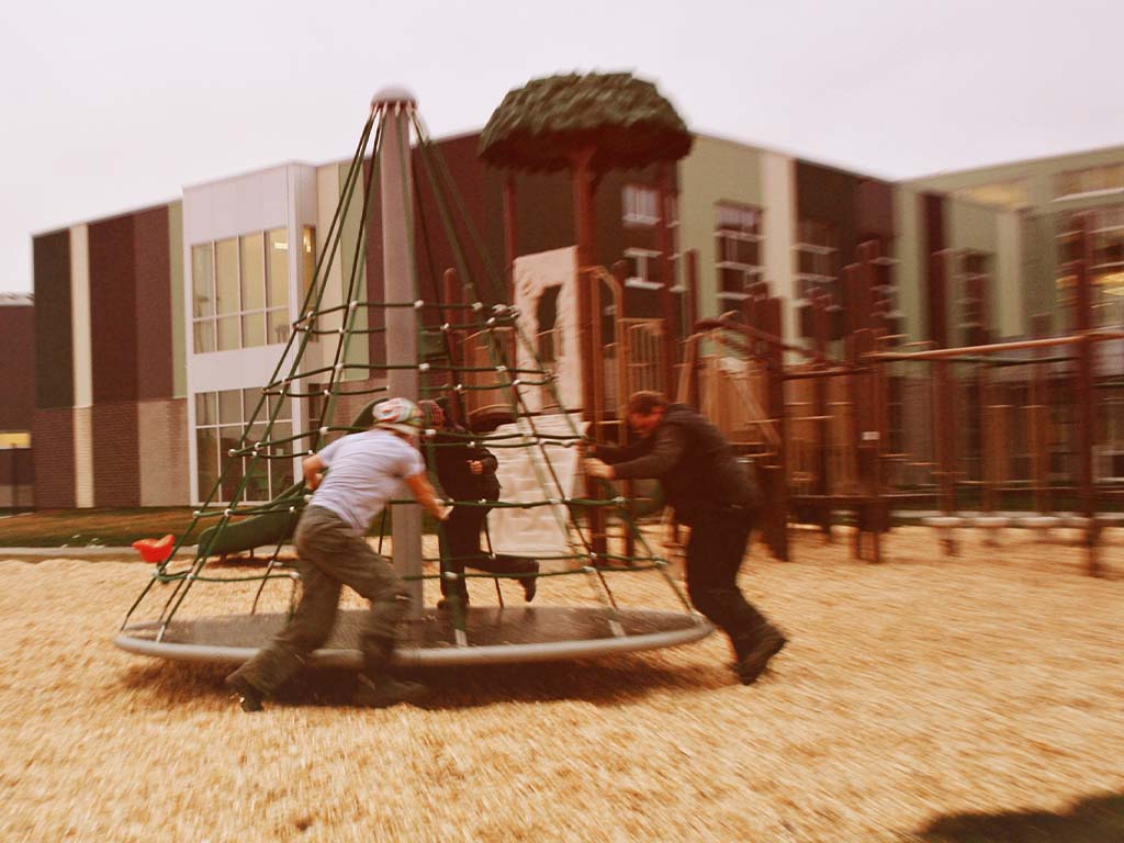 Three members of CRS's installation team spinning a ZoomTwist.