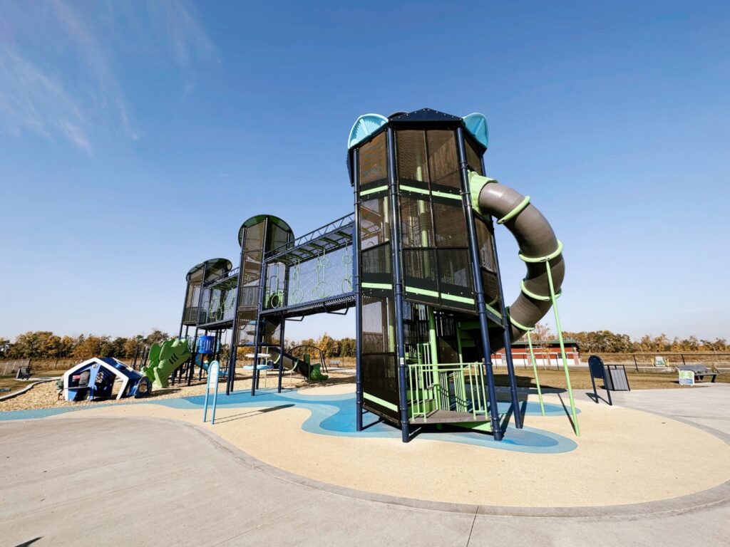 Pogadl Park-2 Extreme Generation Tower, S-Shaped Tube Slide, Circles Skyway, Hives Skyway, Hurricane Tower, Tot Builders Playhouse, and Big Kahuna Climber.